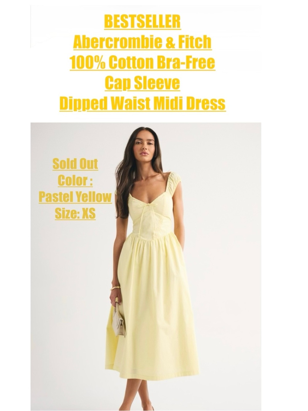 Abercrombie & Fitch 100% Cotton Bra Free Cap Sleeve Dress in Pastel Yellow